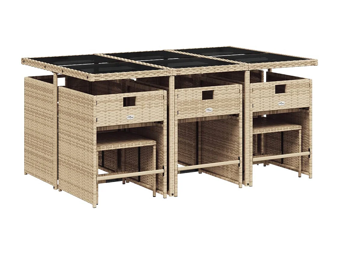 Ensemble à manger de jardin et coussins 11 pcs beige poly rotin