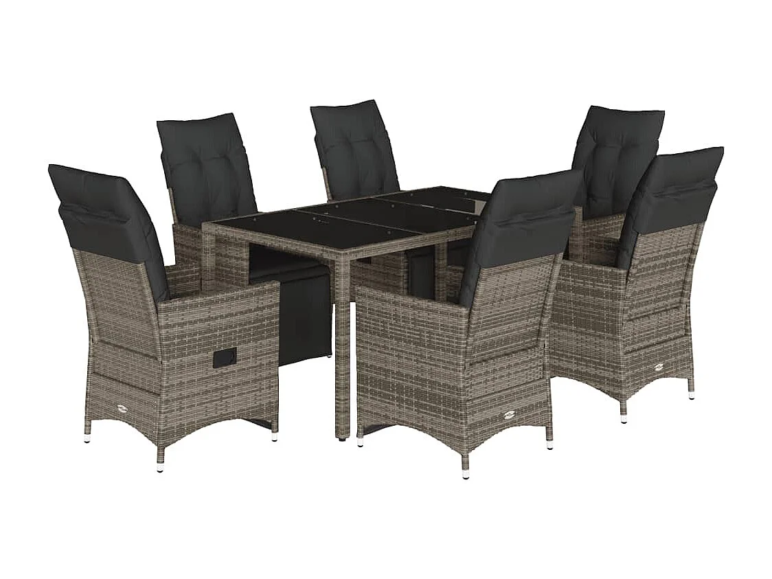 Ensemble de bistro de jardin 7 pcs coussins gris poly rotin