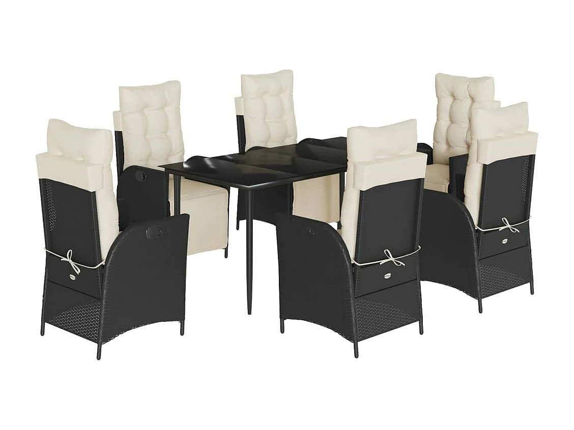 Ensemble à manger de jardin coussins 7pcs Noir Résine tressée