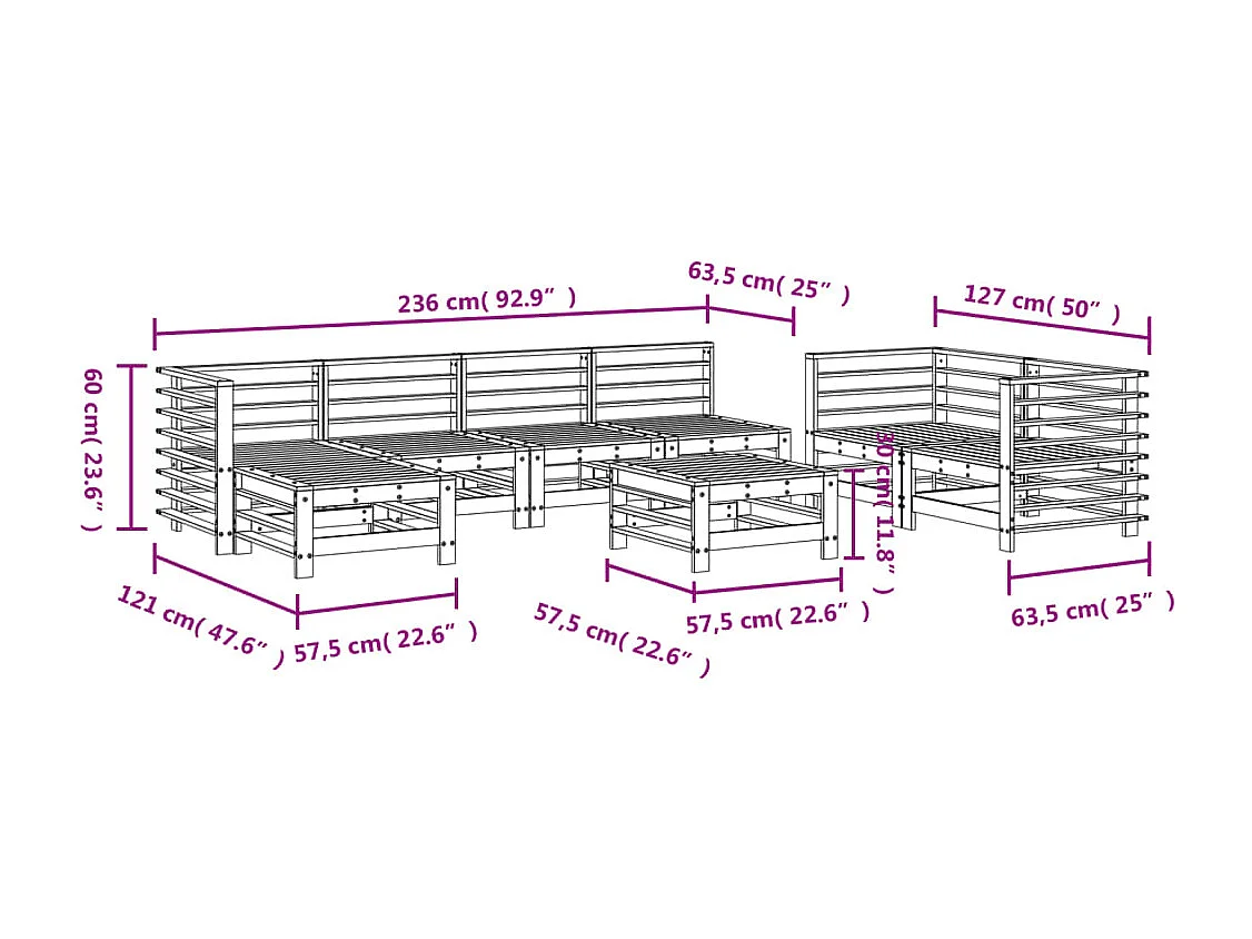 Set Salotto da Giardino 8 pz in Legno Impregnato di Pino
