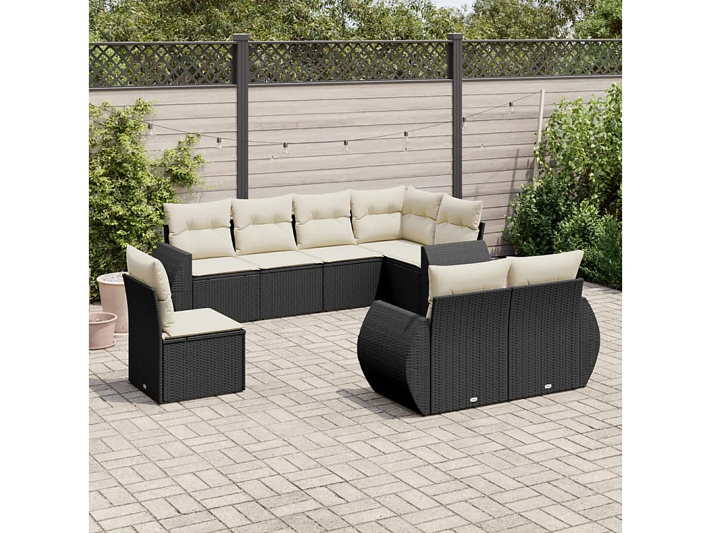 Set Divani da Giardino con Cuscini 8 pz Nero in Polyrattan