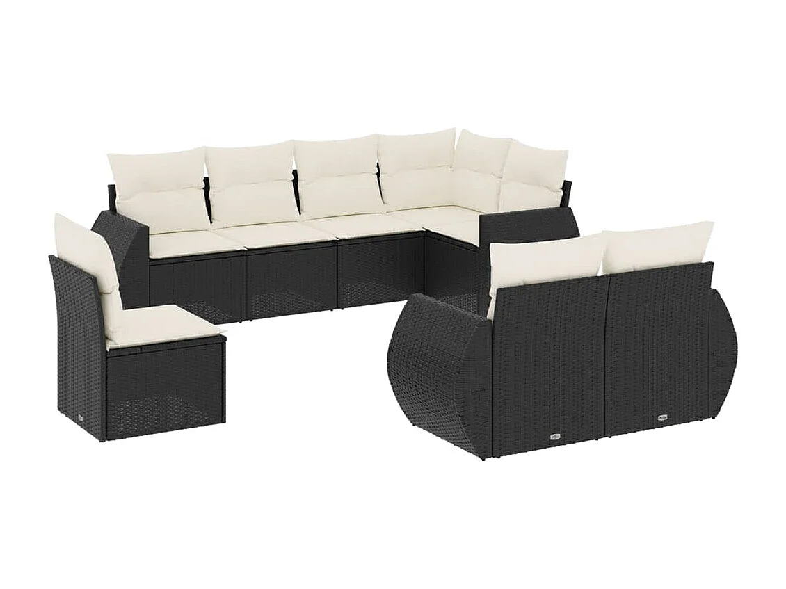 Set Divani da Giardino con Cuscini 8 pz Nero in Polyrattan