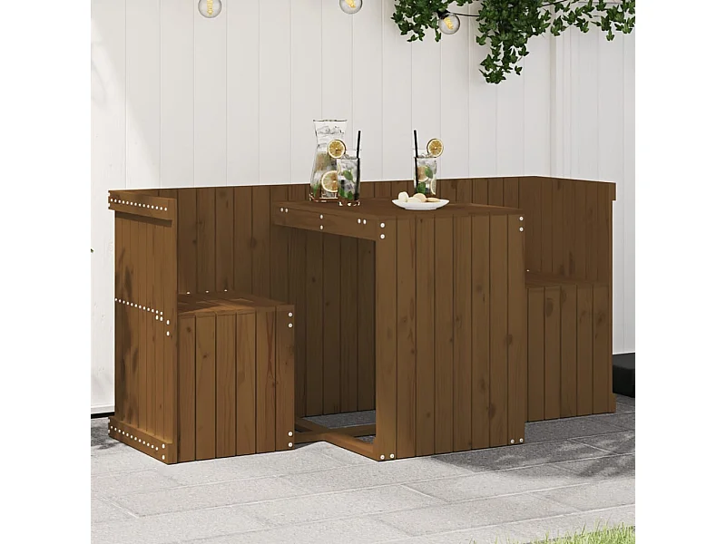 Set de balcon 2 places marron miel bois de pin massif