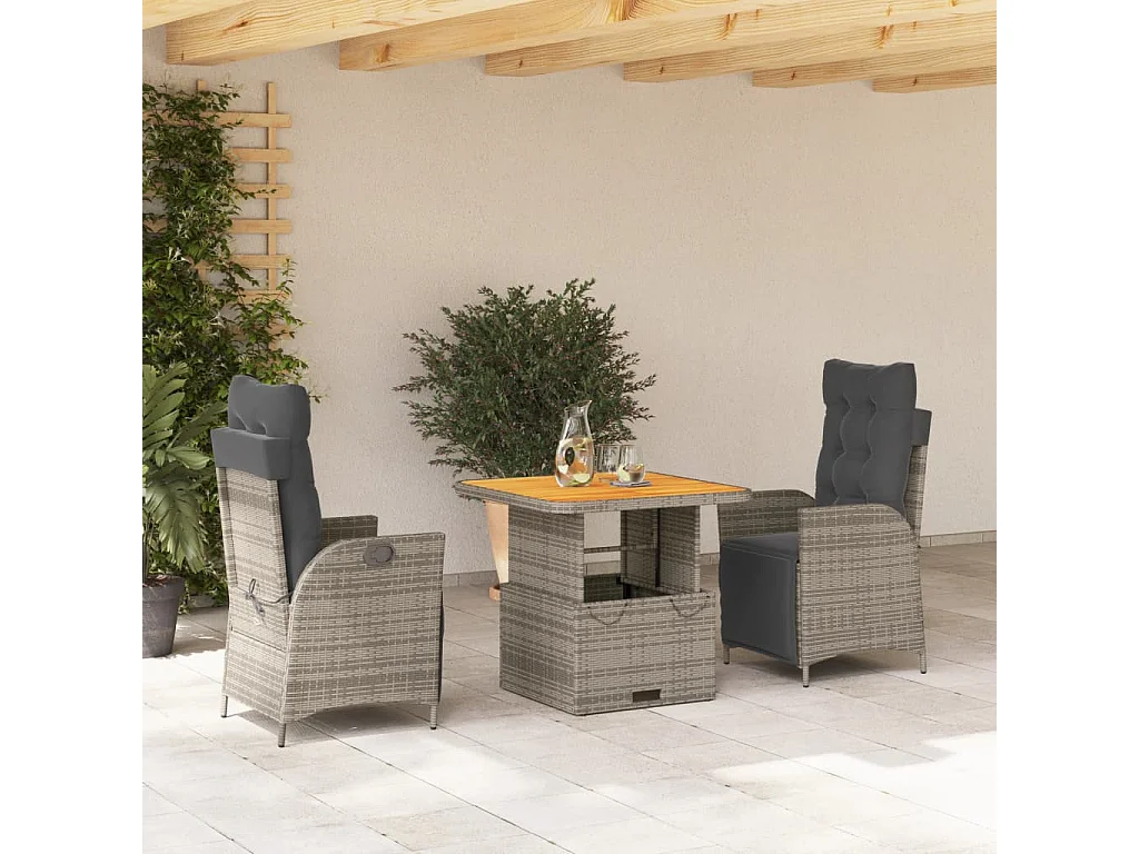 Ensemble à manger de jardin 3 pcs coussins gris résine tressée