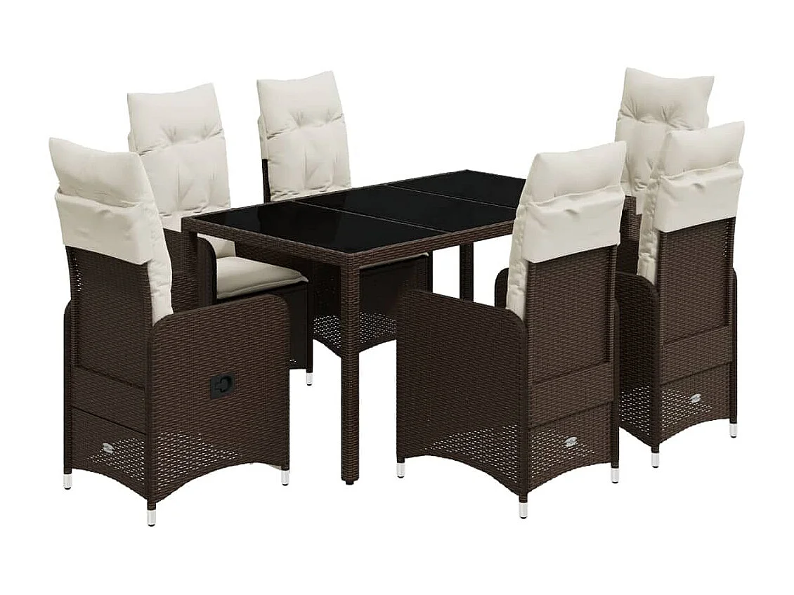 Ensemble de bistro de jardin 7 pcs coussins marron poly rotin