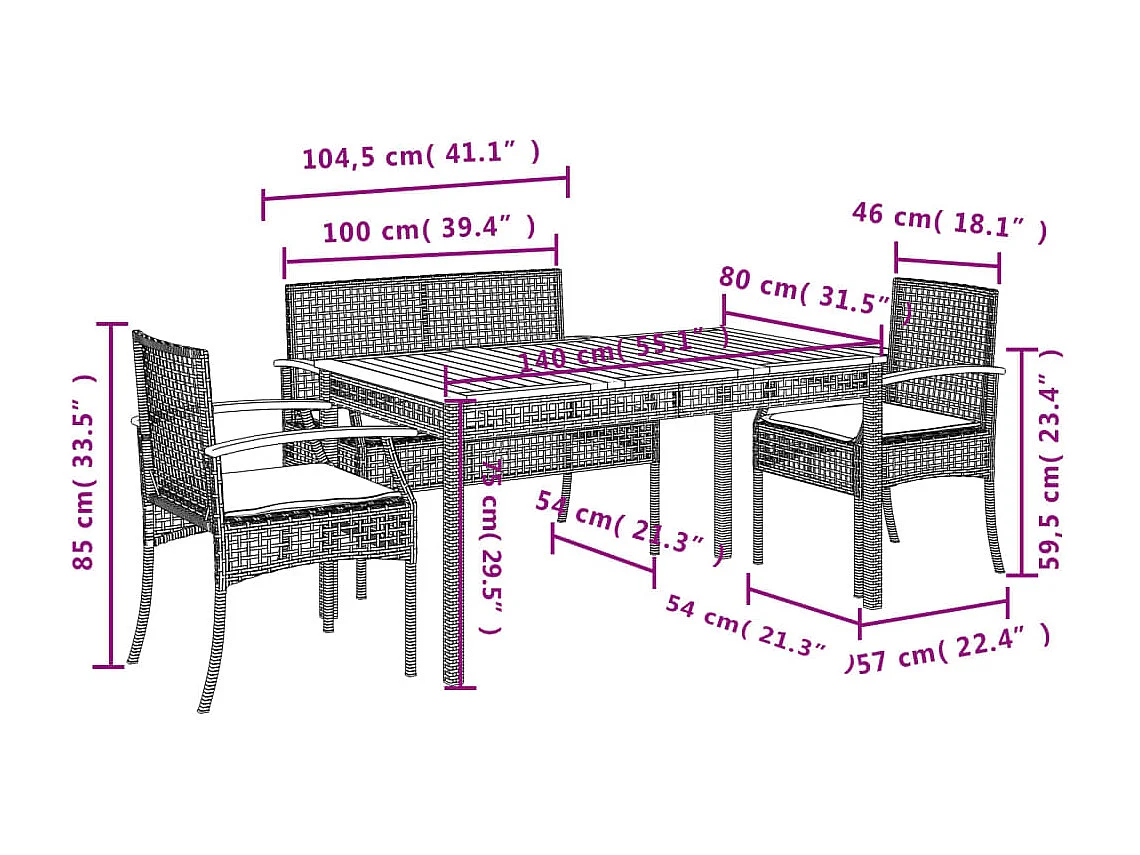 Ensemble à manger de jardin 4 pcs avec coussins noir