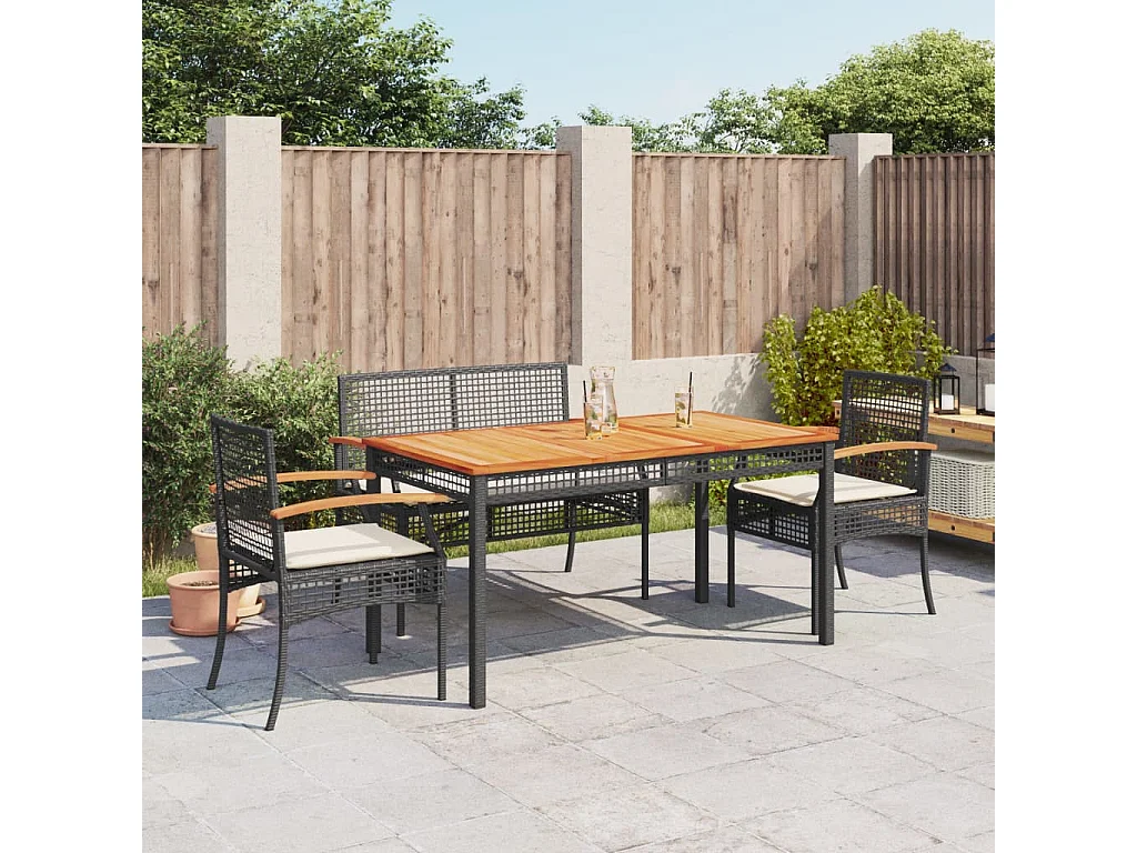 4 pcs conjunto de jardim p/ jardim c/ almofadões vime PE preto