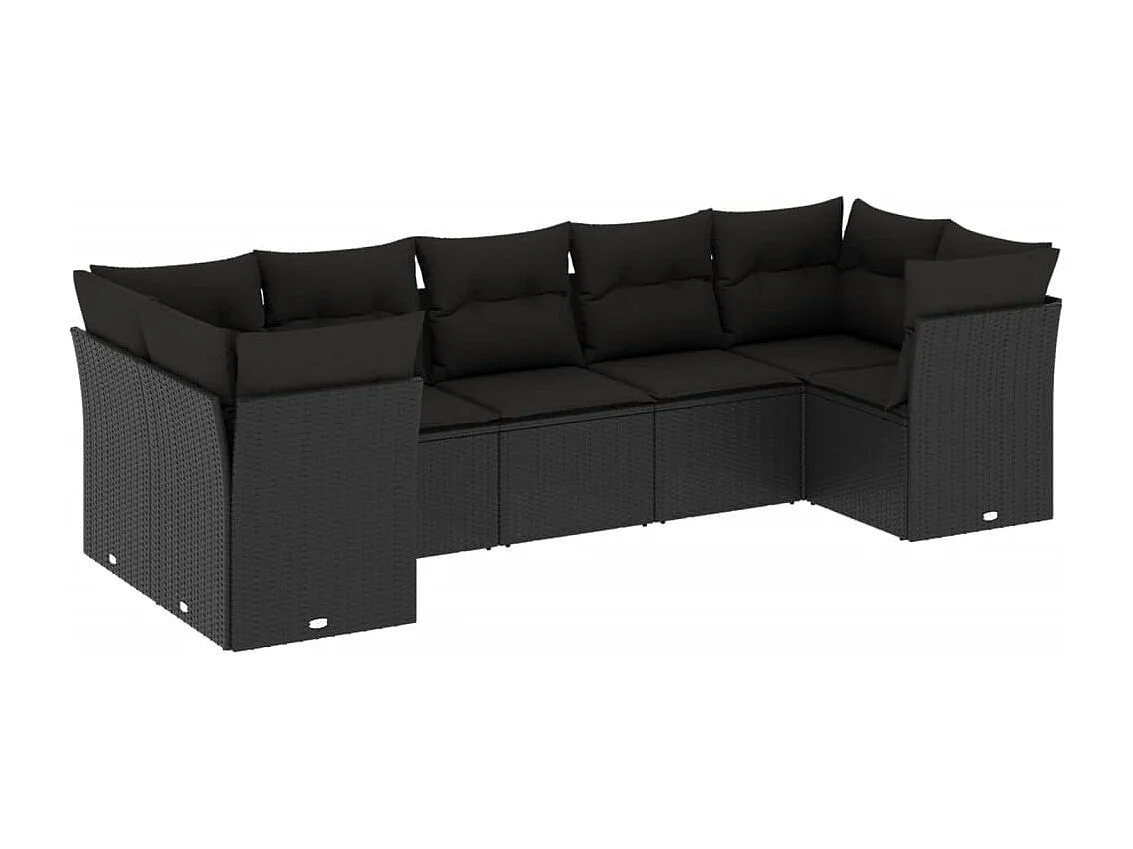 7-tlg. Garten-Sofagarnitur mit Kissen Schwarz Poly Rattan