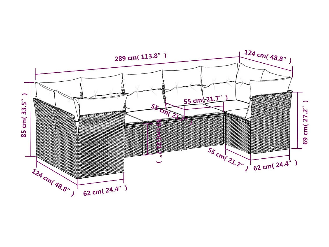 7-tlg. Garten-Sofagarnitur mit Kissen Schwarz Poly Rattan