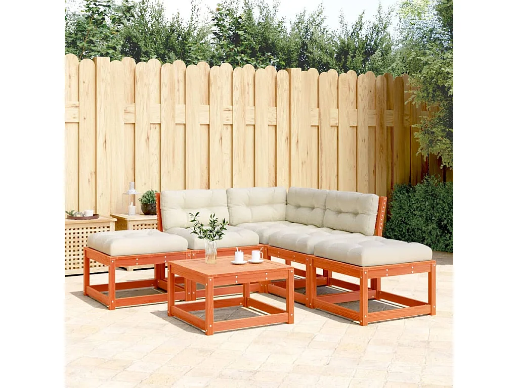 Salon de jardin 5 pcs avec coussins cire marron bois pin massif