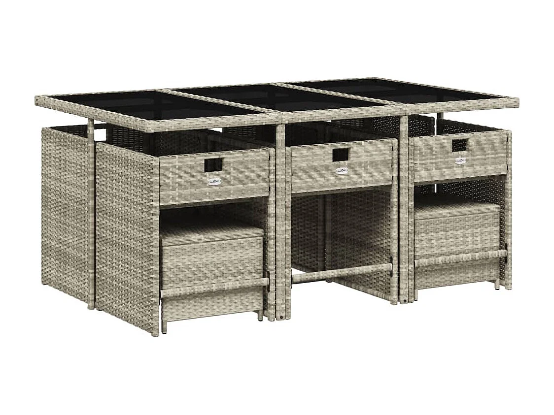 Set Pranzo Giardino 11pz con Cuscini Grigio Chiaro Polyrattan