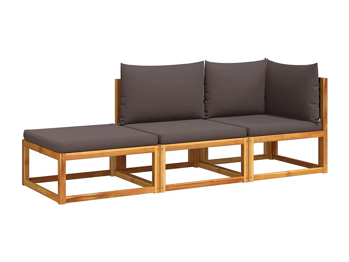 Salon de jardin avec coussins 3 pcs bois massif d'acacia