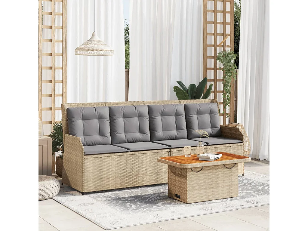 Set Divani da Giardino 3 pz con Cuscini in Polyrattan Beige