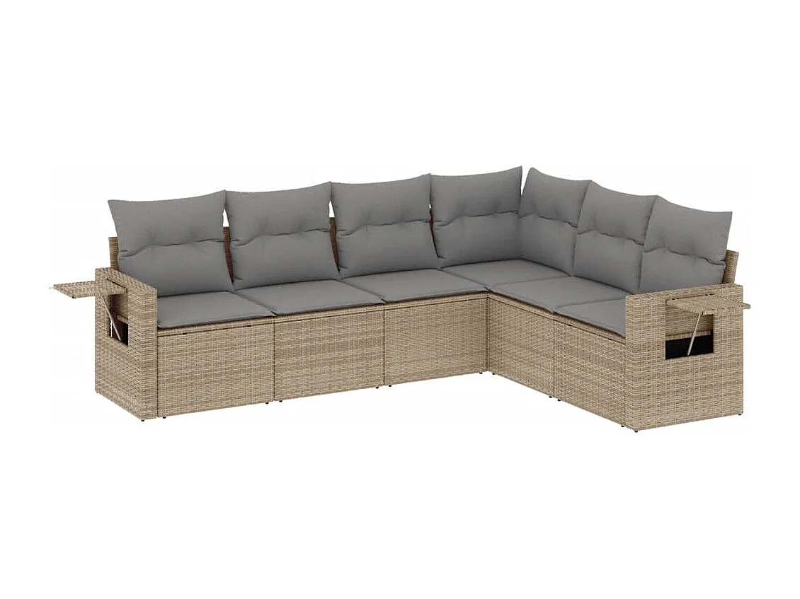 Salon de jardin avec coussins 6 pcs beige résine tressée