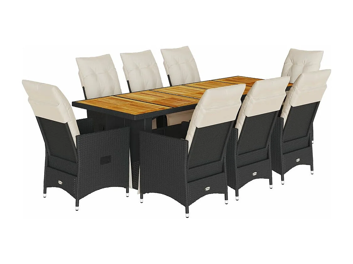 Ensemble de bistro de jardin 9 pcs coussins noir poly rotin