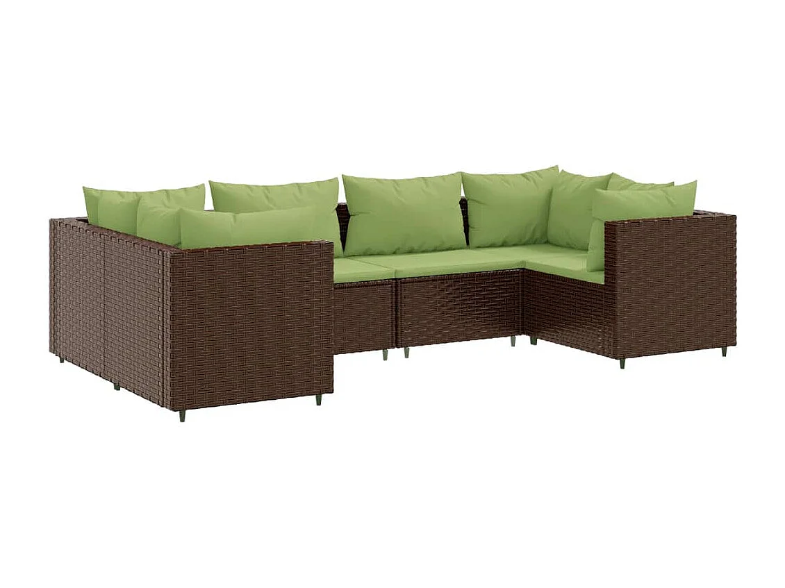 6 pcs conj. lounge jardim c/ almofadões 6 pcs vime PE castanho