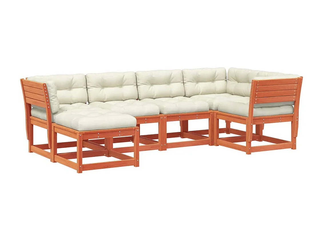 Set de sofás jardín 6 pzas con cojines madera pino marrón cera