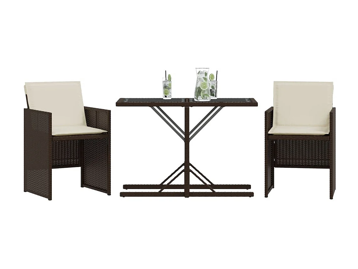 3-tlg. Bistro-Set mit Kissen Braun Poly Rattan
