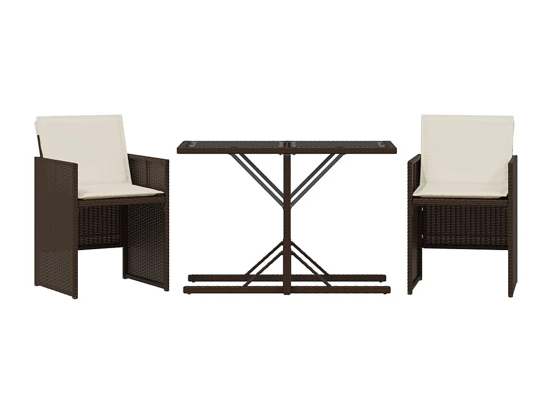 Set Bistrò 3 pz con Cuscini Marrone in Polyrattan