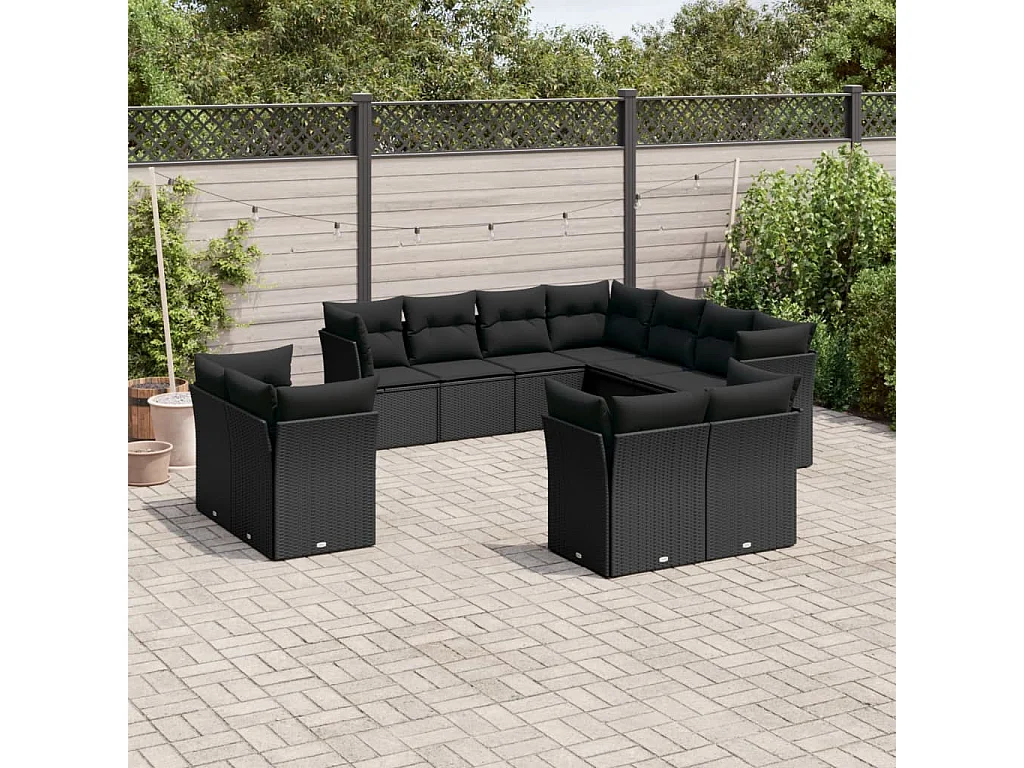 Set Divani da Giardino 11 pz con Cuscini in Polyrattan Nero