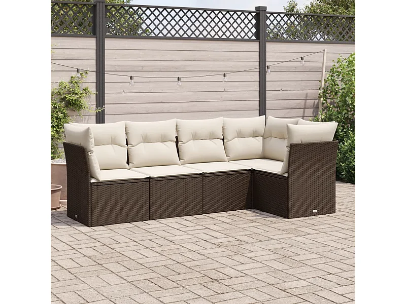 5-delige Loungeset met kussens poly rattan bruin
