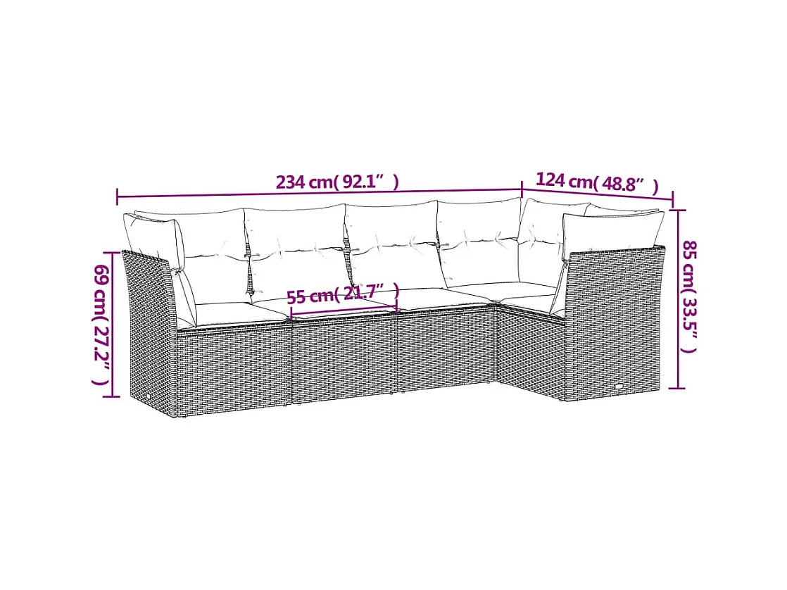 Salon de jardin avec coussins 5 pcs marron résine tressée