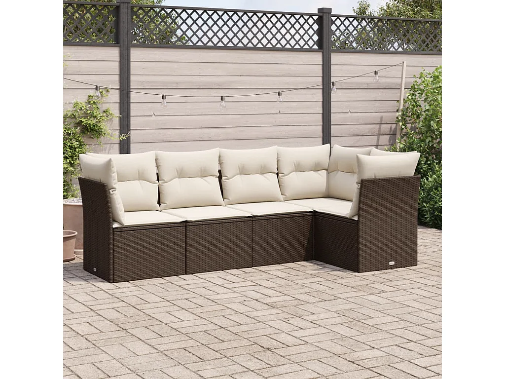Salon de jardin avec coussins 5 pcs marron résine tressée