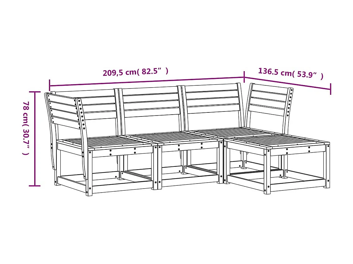 Salon de jardin 4 pcs cire marron bois de pin massif