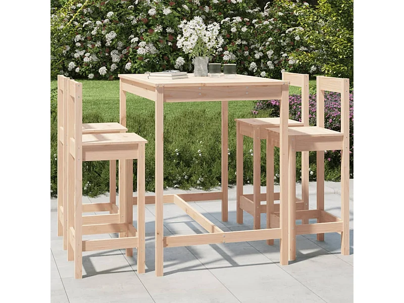 Mesa y taburetes altos jardín 5 piezas madera maciza de pino