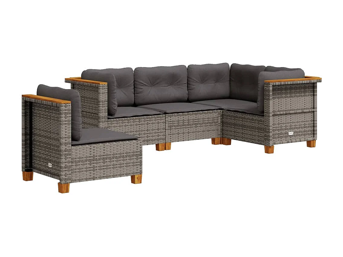 5-tlg. Garten-Sofagarnitur mit Kissen Grau Poly Rattan