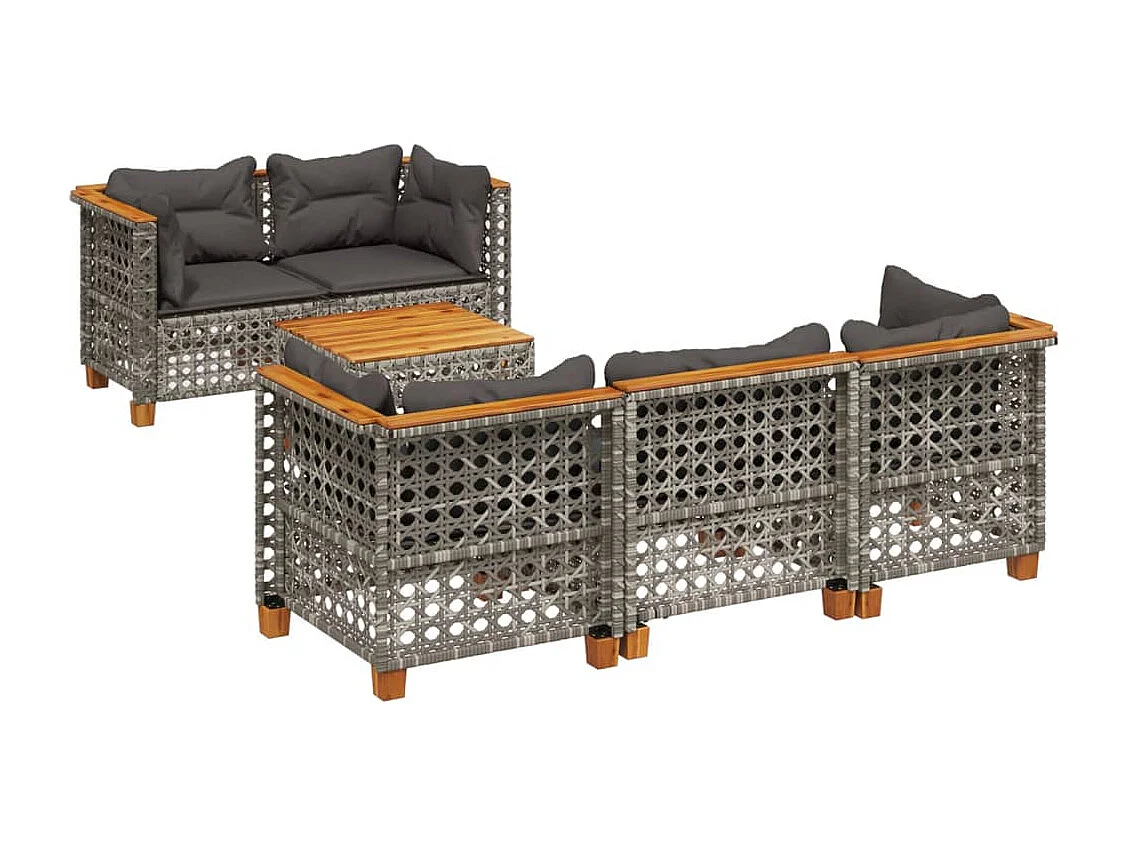 6-tlg. Garten-Sofagarnitur mit Kissen Grau Poly Rattan