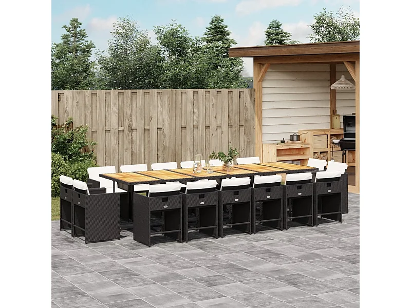 17-delige Tuinset met kussens poly rattan zwart