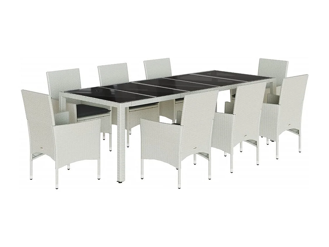9-tlg. Garten-Essgruppe mit Kissen Weiß Poly Rattan und Glas
