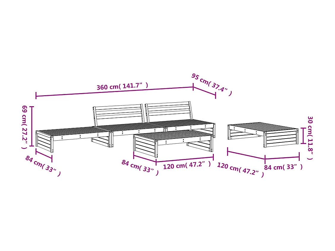 5-tlg. Garten-Lounge-Set Kiefernholz Imprägniert