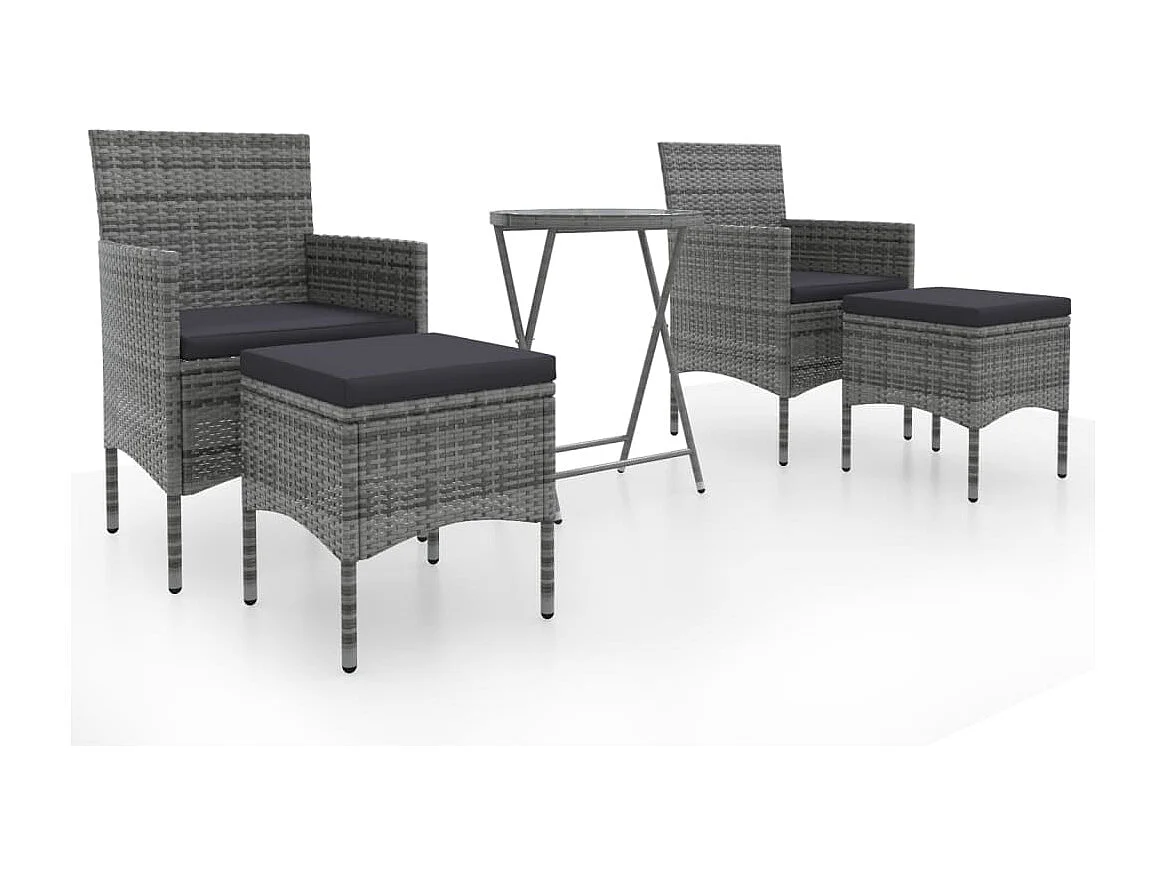 Ensemble de bistro jardin 5pcs Résine tressée verre trempé Gris