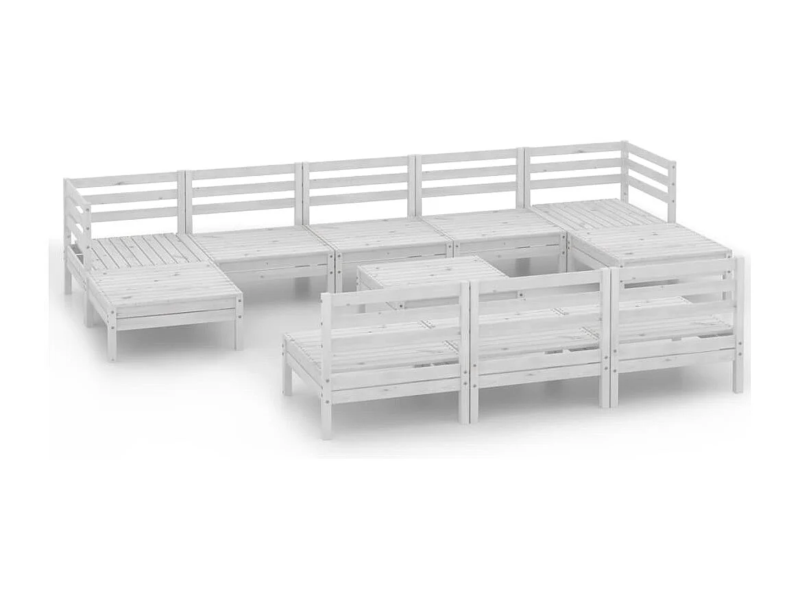 Salon de jardin 11 pcs Blanc Bois de pin massif