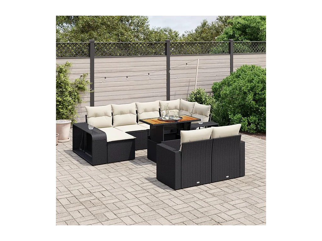 11-delige Loungeset met kussens poly rattan zwart