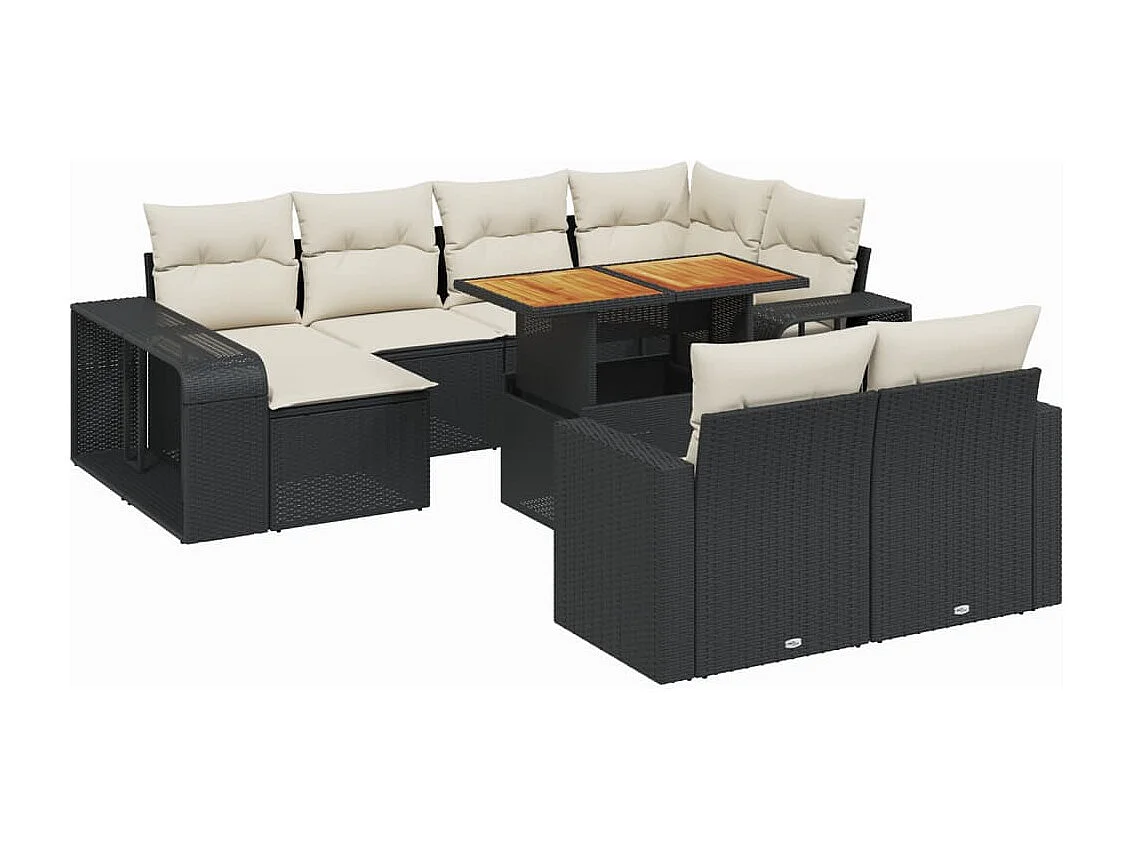 11 pcs conjunto sofás de jardim c/ almofadões vime PE preto