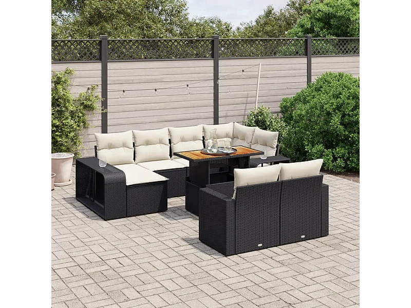 11 pcs conjunto sofás de jardim c/ almofadões vime PE preto