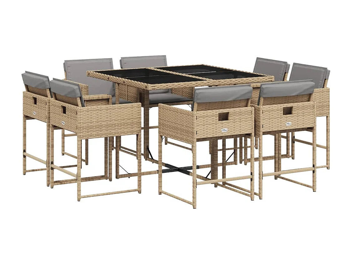 Ensemble à manger de jardin et coussins 9 pcs mélange beige