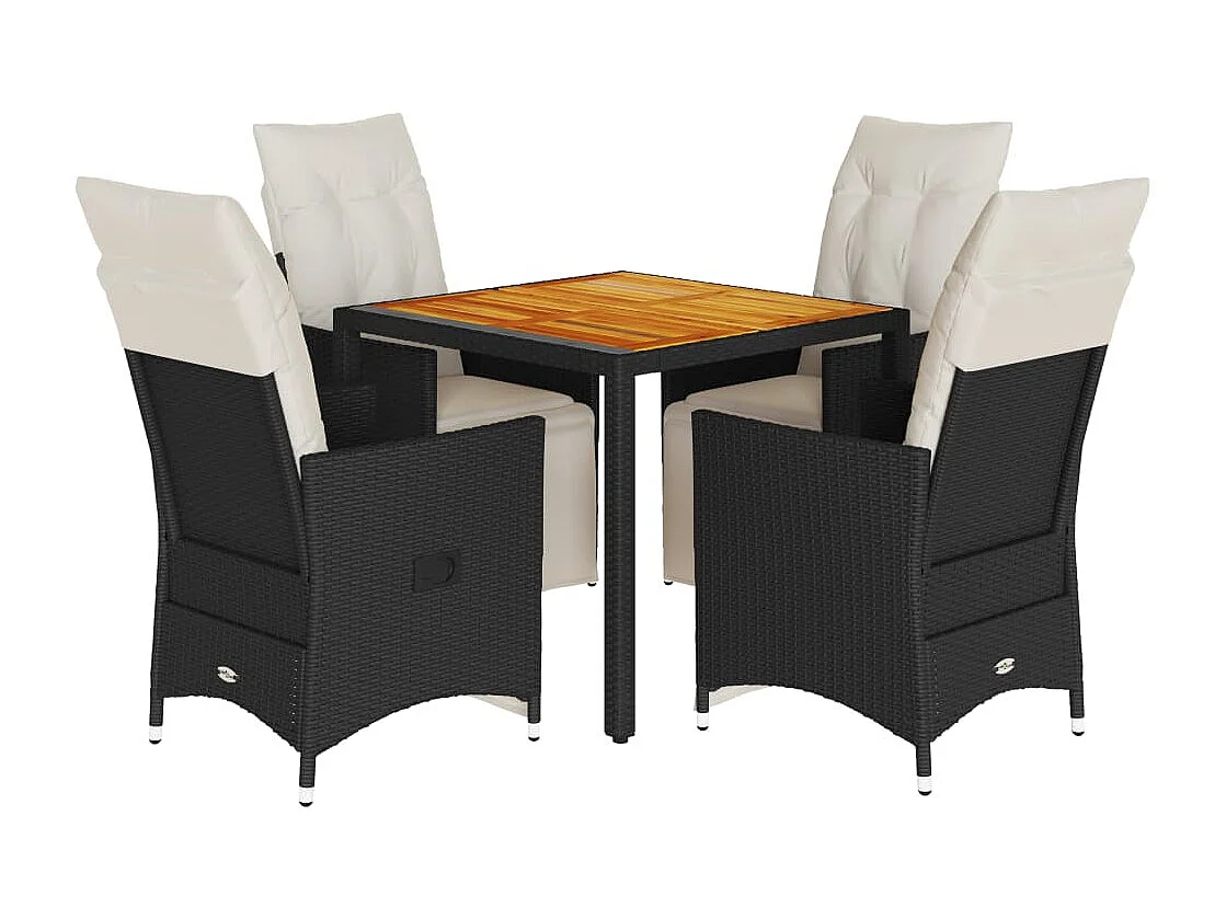 5 pcs conjunto de jantar p/ jardim c/ almofadões vime PE preto