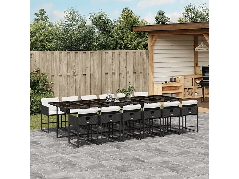 Ensemble à manger de jardin 13 pcs coussins noir résine tressée