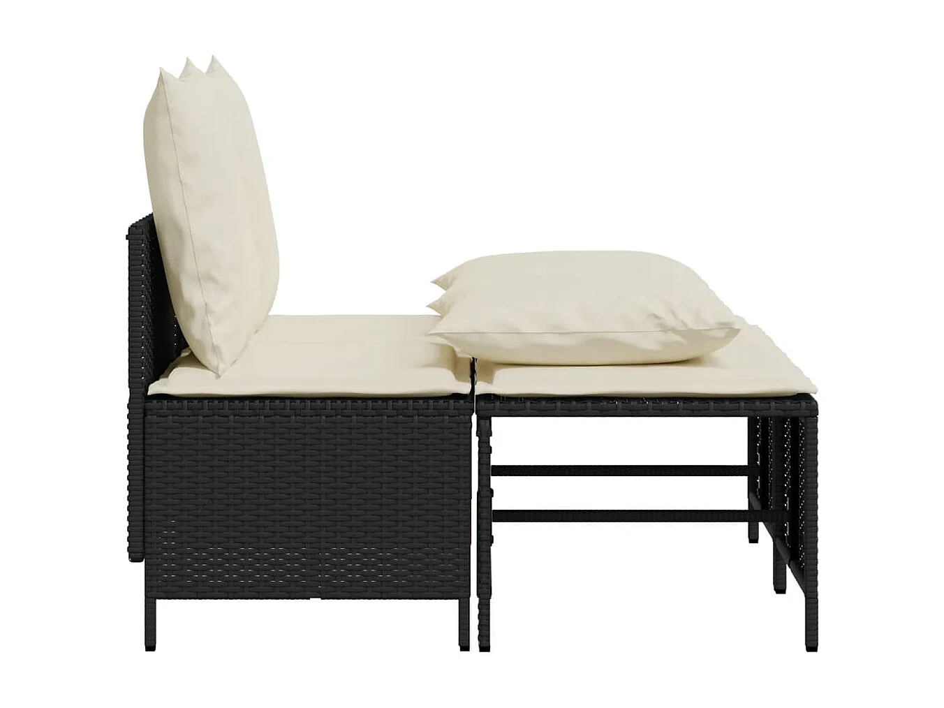 Salon de jardin 4 pcs avec coussins noir résine tressée