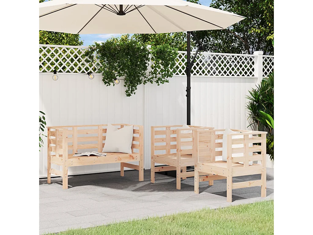 3 pcs conjunto lounge de jardim madeira de pinho maciça