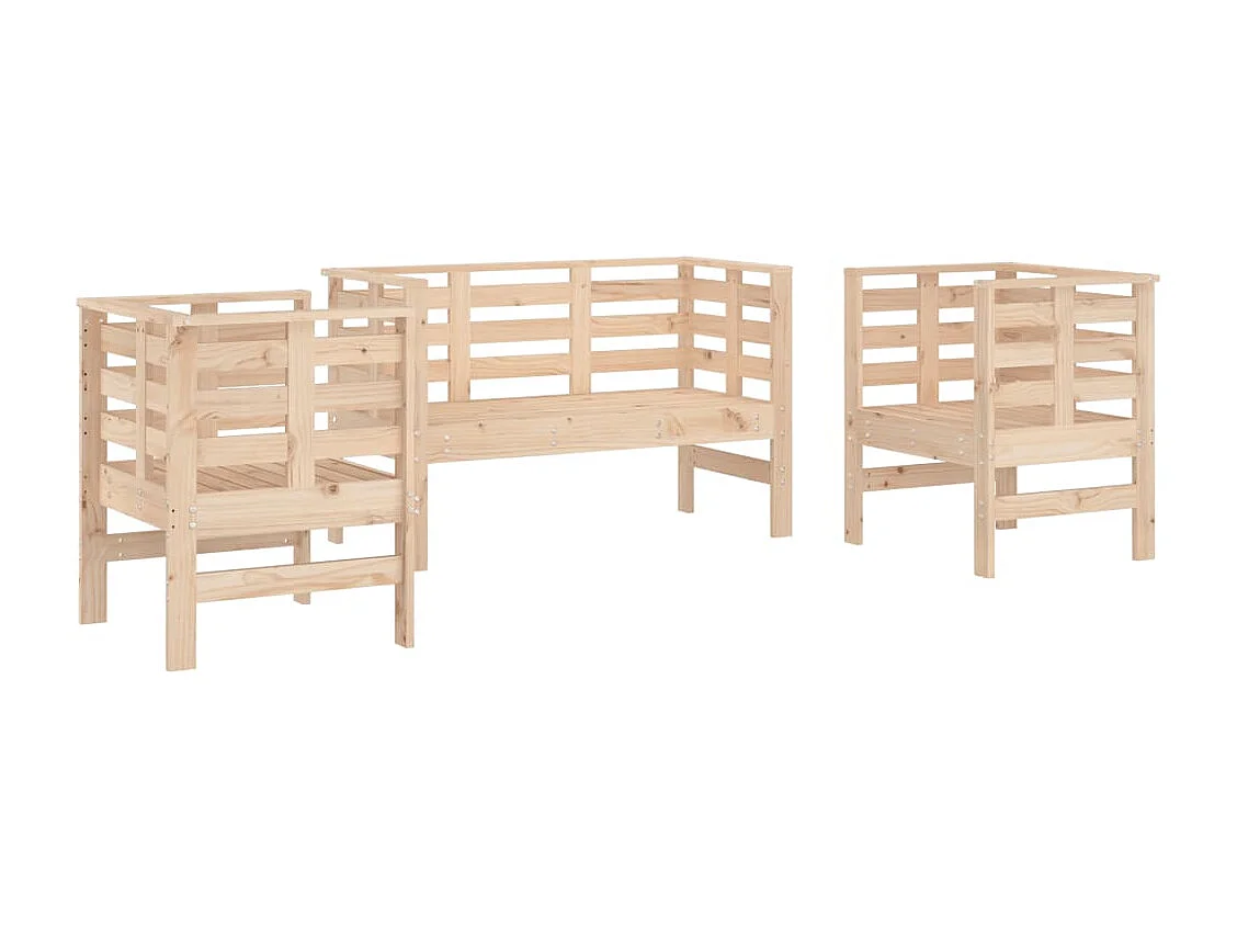 3 pcs conjunto lounge de jardim madeira de pinho maciça