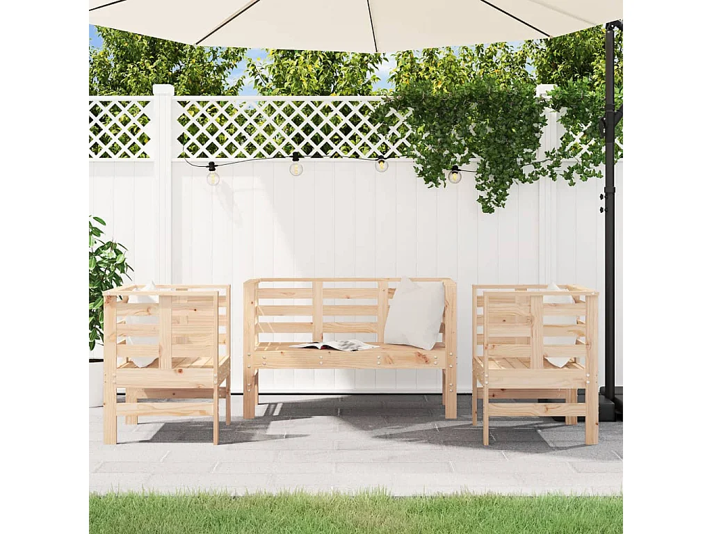 3 pcs conjunto lounge de jardim madeira de pinho maciça