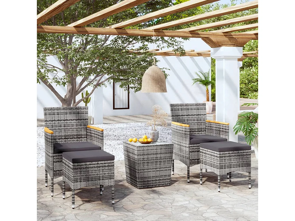 Ensemble de bistro jardin 5pcs Résine tressée verre trempé Gris