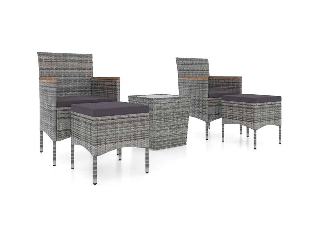 5-delige Bistroset poly rattan en gehard glas grijs