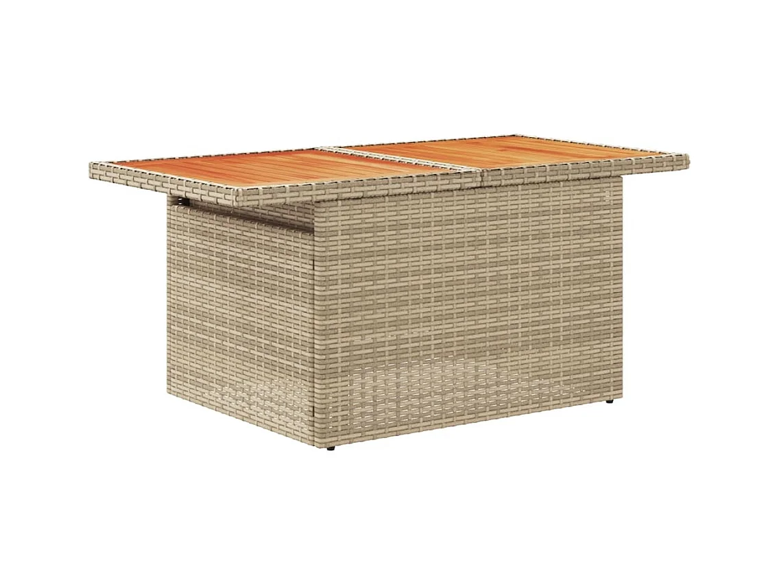 Table de jardin beige 100x55x73cm résine tressée et bois acacia