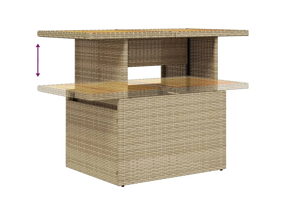 Table de jardin beige 100x55x73cm résine tressée et bois acacia